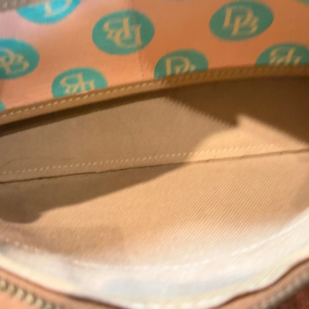 Vintage Dooney & Bourke Peach & Green Logo Polka Dot Pattern Shoulder Bag - Picture 8 of 9